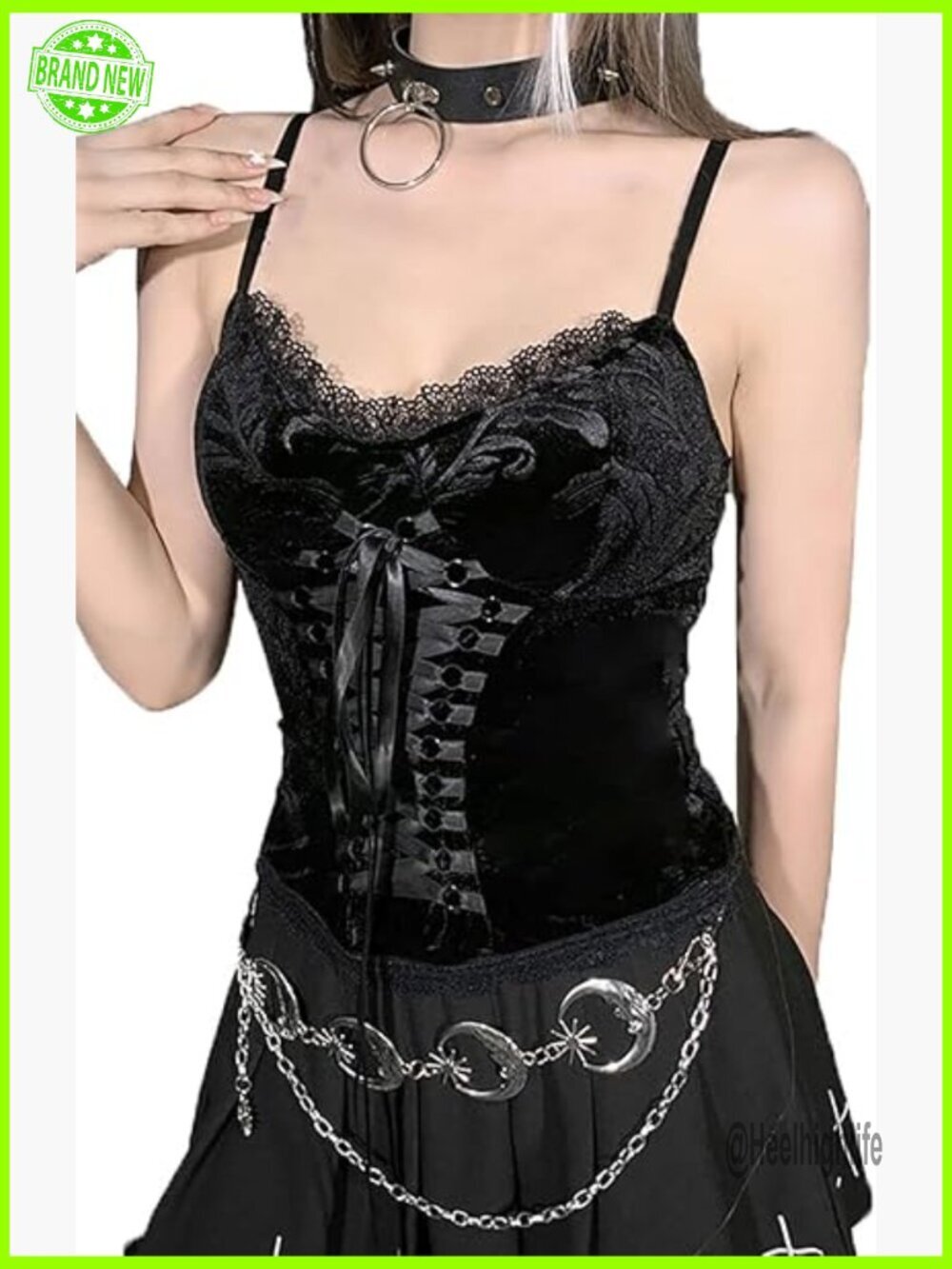 Gothic Velvet Lace Up Crop Top with Bandage Grunge V Neck Shirt